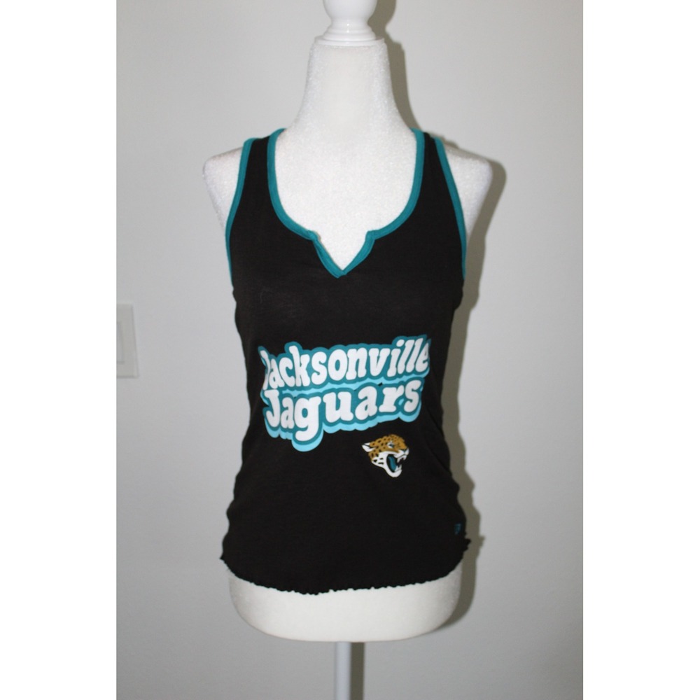 NFL Jacksonville Jaguars Tank Top Womens XS Black Teal New Era Lettuce Edge Hem